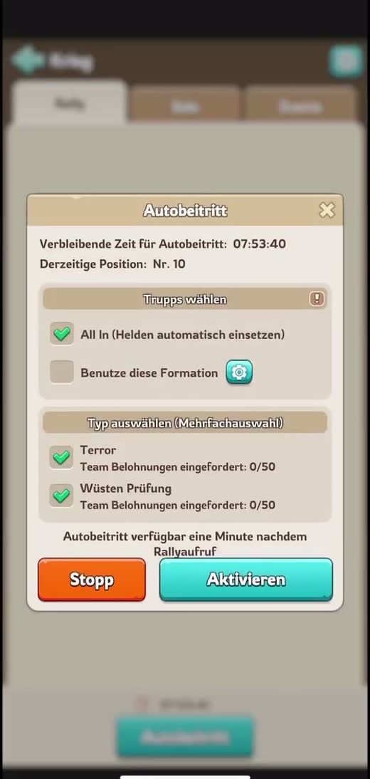 Autobeitritt mit aktivierter Wüsten Prüfung