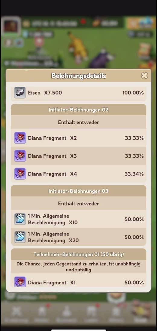 Belohnungsdetails der Höllenwolf-Rally mit Diana-Fragmenten