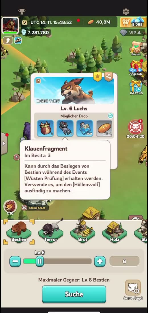 Bestienjagd mit möglichem Drop Klauenfragment