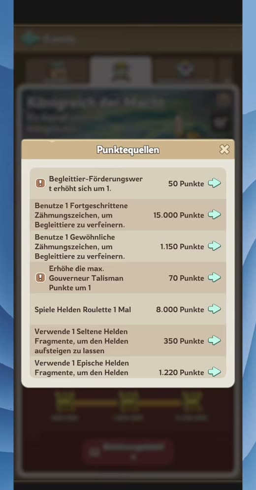 Punktequellen mit dem Heldenroulette und den Begleittier-Aufgaben